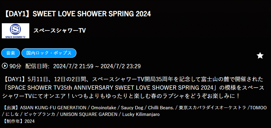 SWEET LOVE SHOWER SPRING 2024の放送・配信情報