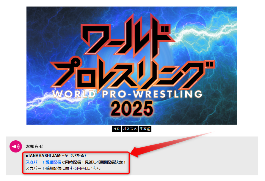 新日本プロレスTANAHASHI JAM～至（いたる）テレ朝チャンネルで放送・配信（スカパー番組配信でスマホ視聴可能）