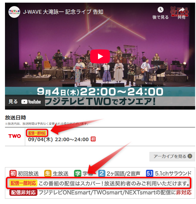 大滝詠一「ナイアガラ・レコード」50周年記念ライブはフジテレビTWOで放送・配信（スカパー番組配信でスマホ視聴可能）