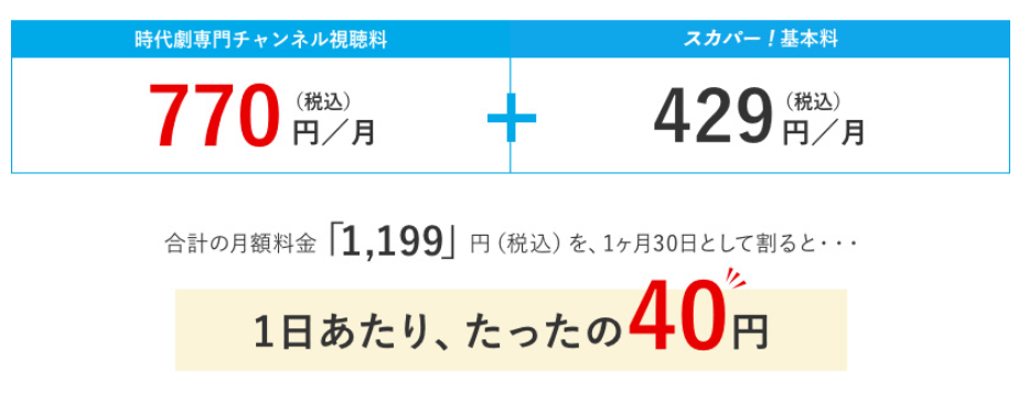 時代劇専門チャンネルのスカパー料金
