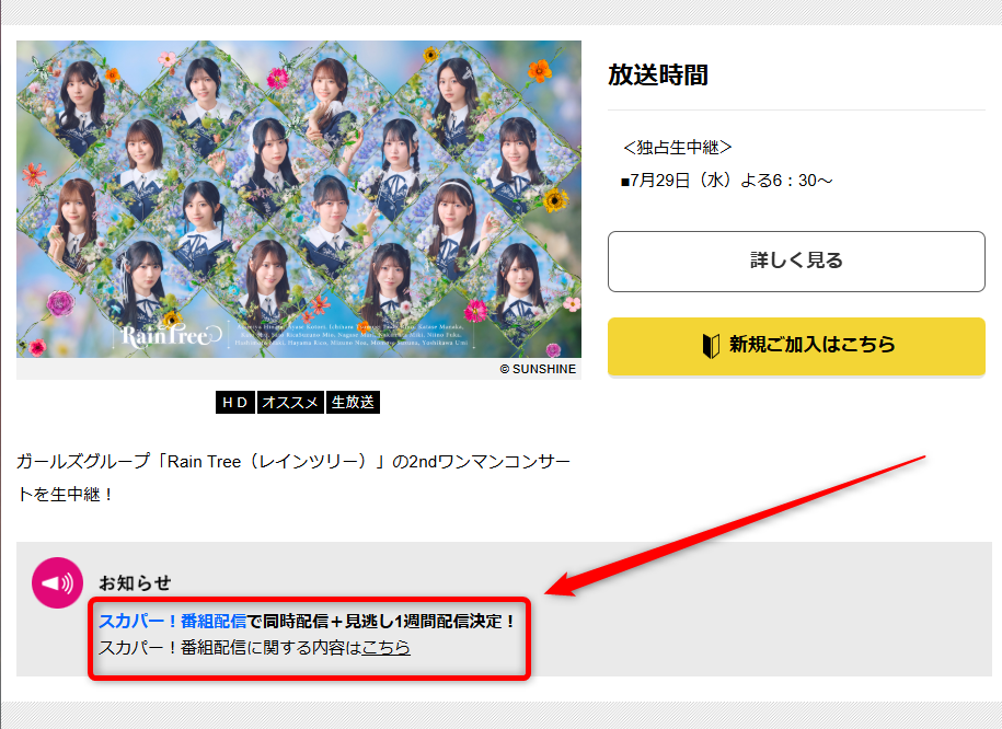 Rain Treeコンサートツアーはテレ朝チャンネルで放送・配信